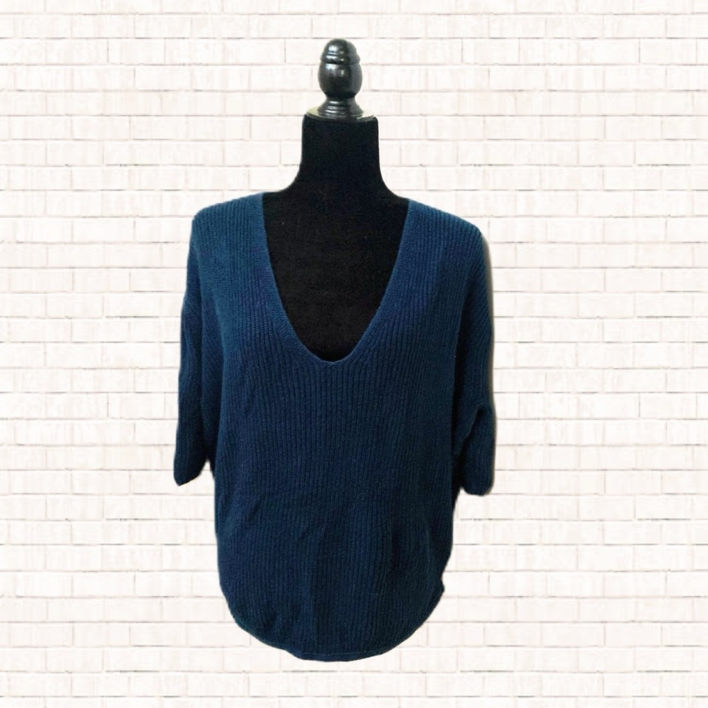 Express deep v dolman sweater jewel blue size XS 100% cotton EUC OBO